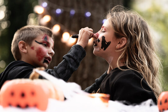 Boy Gets Face Paint For Halloween