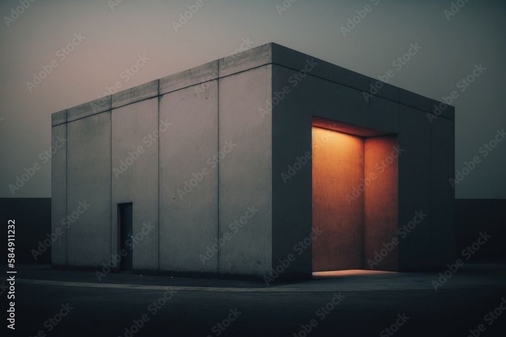 Poster a building with a door and a light on it's side abandoned warehouse in the evening light fine art ph