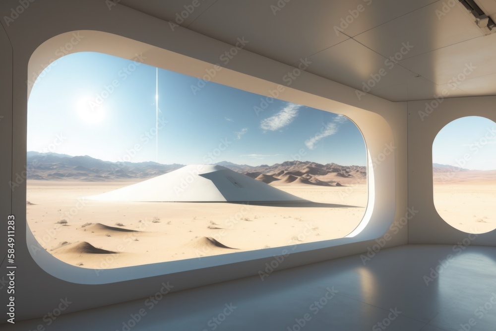 Aufkleber a window with a view of a desert landscape outside of it lunar landscape environmental art architect