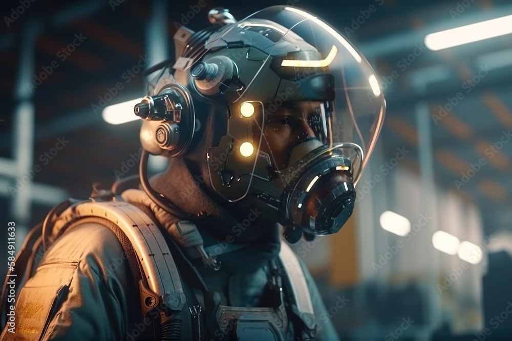 Poster a man in a gas mask and gas mask with a gas mask on construction site photorealism computer graphics