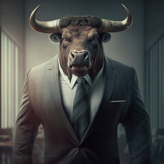Bull wears an office suit with a business style, Generative AI