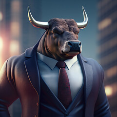 Bull wears an office suit with a business style, Generative AI