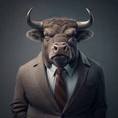 Bull wears an office suit with a business style, Generative AI