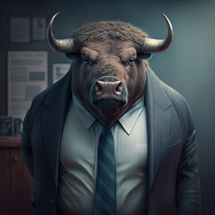 Bull wears an office suit with a business style, Generative AI