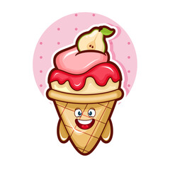 Cartoon illustration of mangosteen ice cream with smile face