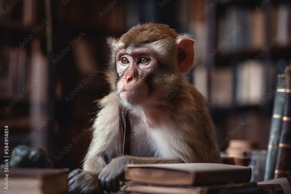 Aufkleber a monkey sitting at a table with a book in front of it library wildlife photography grant writing ge