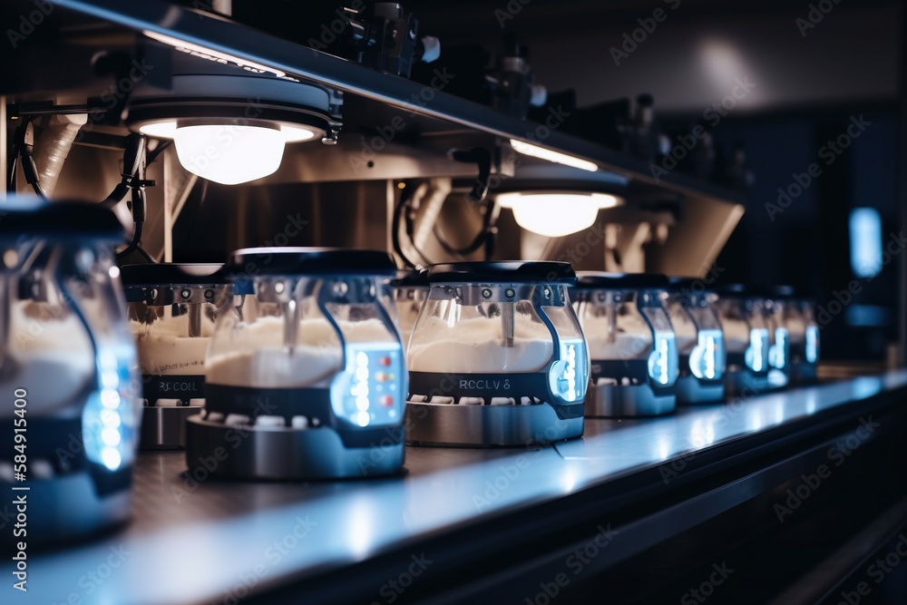 Poster a row of lights that are on a shelf in a room factory product photography manufacturing planning and