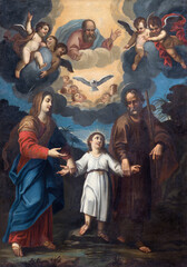 GENOVA, ITALY - MARCH 7, 2023: The painting of Holy Family in the church Chiesa del Sacro Cuore e San Giacomo by unknown artist.