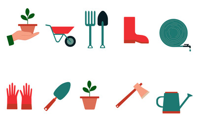 Gardening vector icons with coloring design - minimal thin line web icon set. Simple vector illustration.