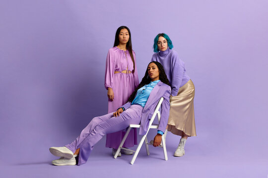 Confident diverse women in stylish clothes