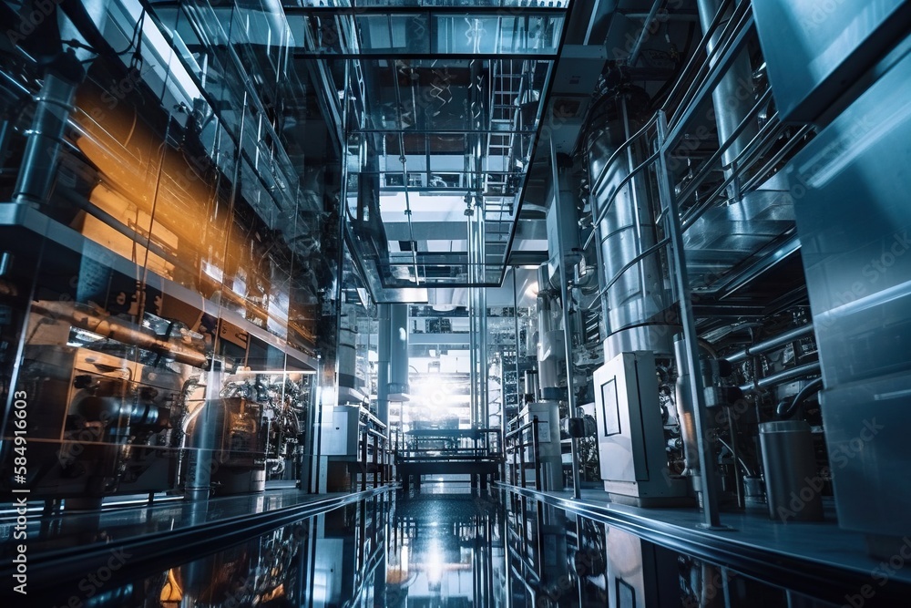 Poster a large metal structure with lots of windows and pipes in it factory panoramic photography manufactu