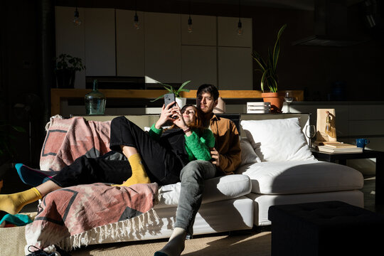 Leisure time couple at home