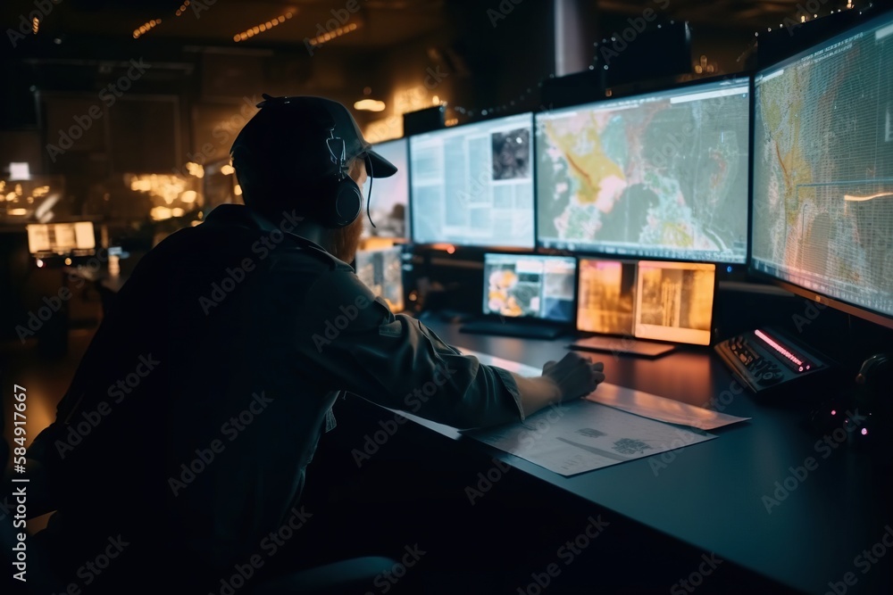 Poster a man sitting at a desk in front of a computer monitor deep sea trench video art network engineering