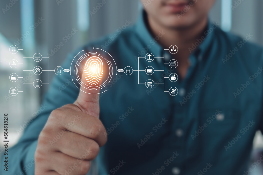 Poster network cybersecurity of connected devices and personal data security, virtual interface concept wit