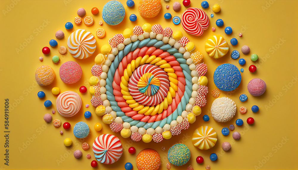 Aufkleber multi colored candy decoration with abstract patterns and shapes ,generative ai