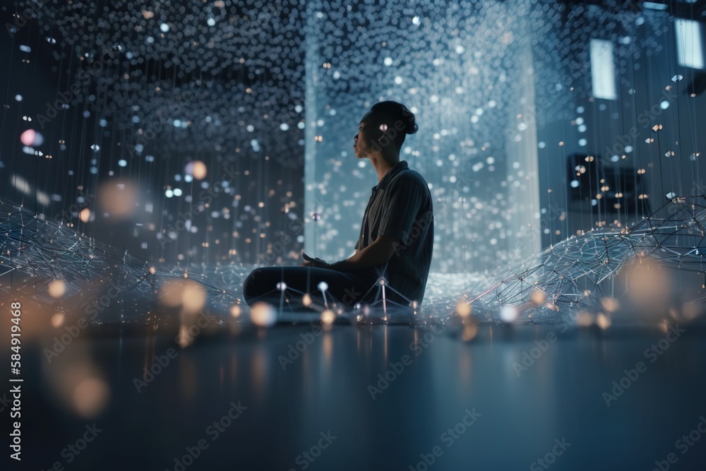 Poster A Man Sitting On The Floor In Front Of A Laptop Computer Workshop Video Art Natural Language Processing Generative AI 