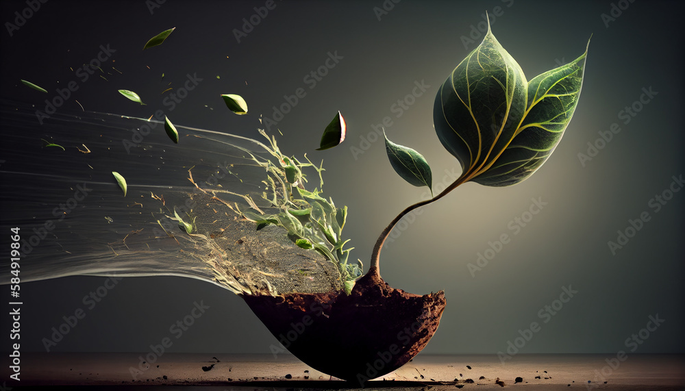 Poster leaf and nature meet water creating abstract background ,generative ai