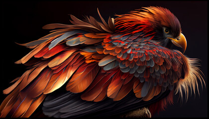 Fototapeta premium Multi colored macaw perched on black background majestic ,generative AI
