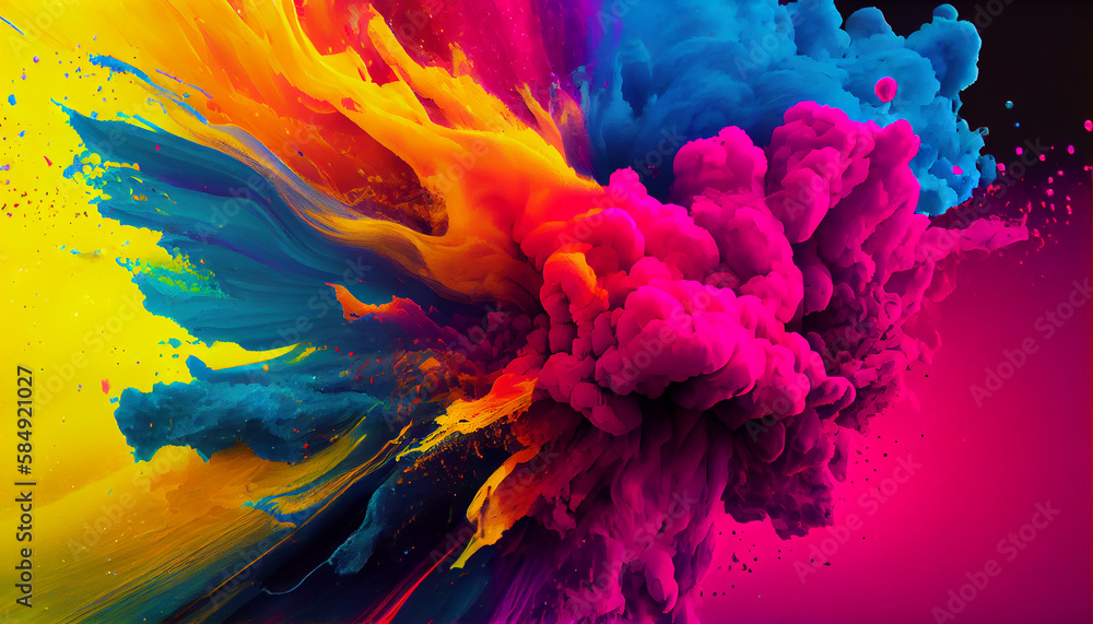 Poster colorful paint explosion in futuristic generative ai backdrop ,generative ai