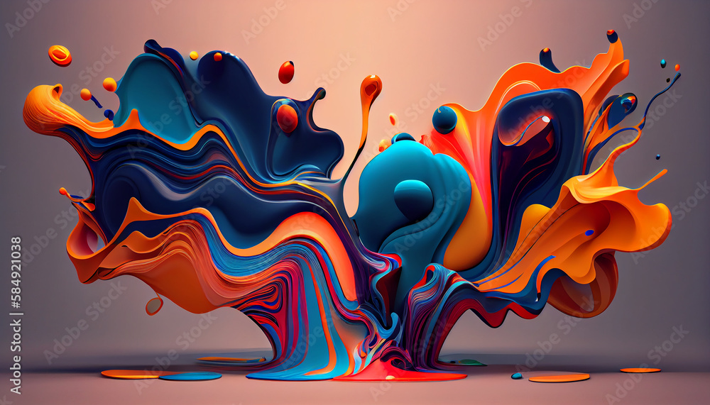 Poster backdrop illustration of flowing water in multi colored patterns ,generative ai