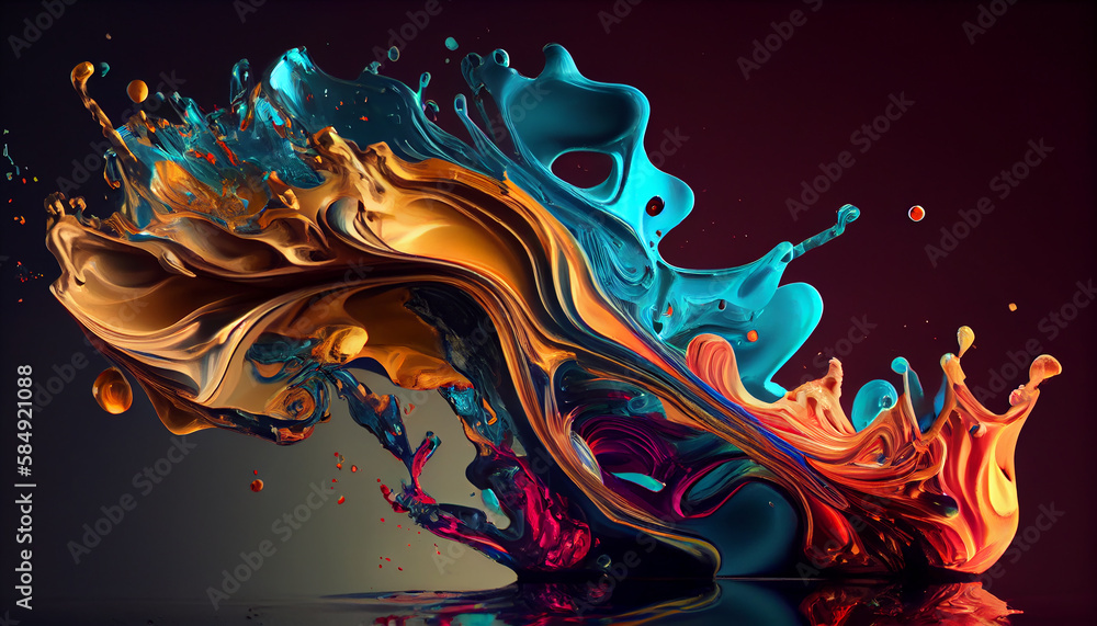 Poster abstract paint mixing creates colorful underwater wave pattern ,generative ai