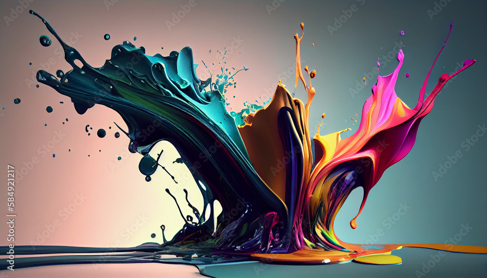 Poster abstract paint splashing on vibrant multi colored backdrop ,generative ai