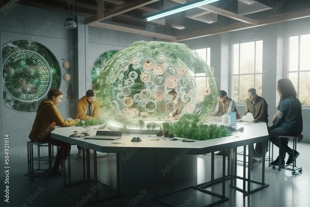 Poster A Group Of People Sitting Around A Table With A Large Glass Ball Workshop Environmental Art Blockchain Technology