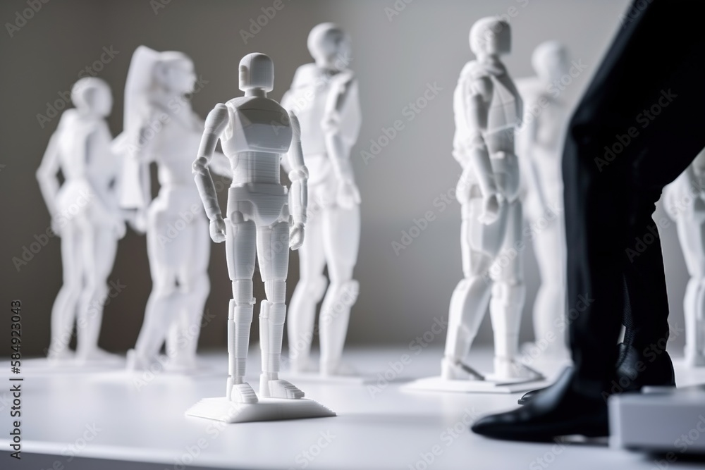 Poster a group of white plastic figures standing on a table next to each other workshop assemblage artifici