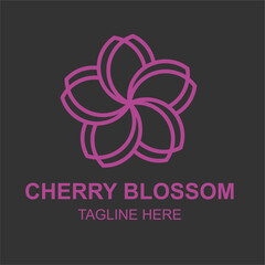 Cherry Blossom line art badge logo icon template vector ilustration design. Spa and beauty company emblem logo concept.