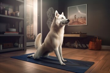 Siberian Husky doing upward facing dog yoga pose, Generative Ai