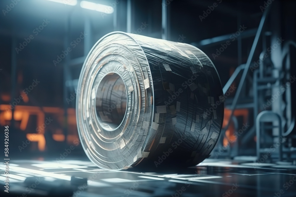 Poster a roll of duct tape sitting on top of a floor in a warehouse factory origami blockchain technology g