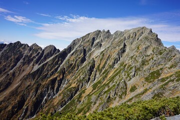 吊尾根から望む秋の奥穂高岳