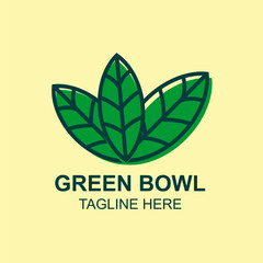 Leaf and bowl monoline art badge logo icon template vector ilustration design in green color. Company emblem logo concept