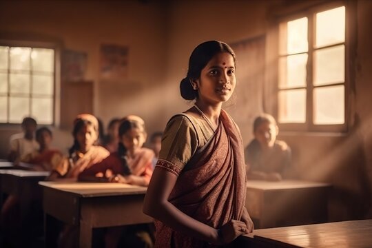 A Woman Standing In Front Of A Classroom Full Of Students In India Hostel Advertising Photography Corporate Social Responsibility