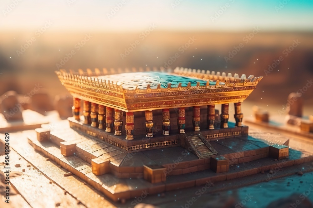 Poster A Model Of A Building With A Sky Background And A Blurry Image Of The Building Temple Aerial Photography Architectural Design Generative AI 