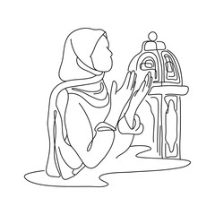 Celebrate Ramadan with our collection of modern Islamic line art illustrations. Features a stunning retro boho design with human, moon, dome and lantern. Use the template for wallpaper or print