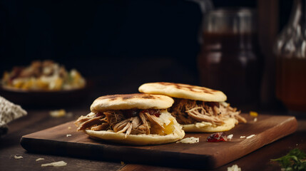 arepa with chicken, meat and pork, colombian and Venezuelan typical food, generative AI