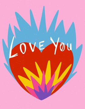 Heart in flames for wild love concept illustration