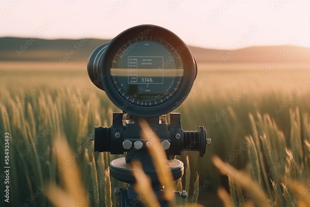 Poster a field with a gauge and a field of grass in the background countryside wheat fields at dawn time-la