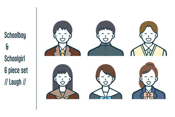 爆笑している男女の学生の6点セットno.1