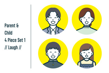 爆笑している親子の4点セットno.1