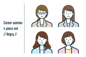 怒っているキャリアウーマンの4点セットno.1
