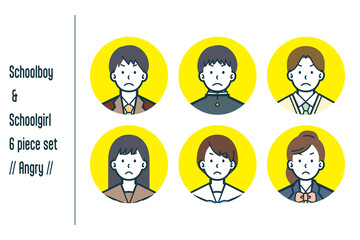 怒っている男女の学生の6点セットno.1