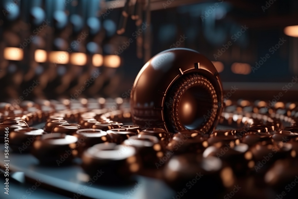 Poster A Computer Keyboard With A Ball On Top Of It And Many Other Objects Factory Photorealism 3d Modeling Generative AI 