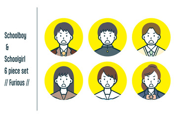 激怒している男女の学生の6点セットno.1