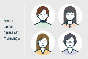 悲しんでいる私服の女性の4点セットno.1