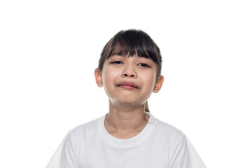 Little Asian girl cry isolated on white background with clipping path.