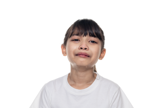 Little Asian girl cry isolated on white background with clipping path.