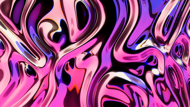 Abstract 3D render of colorful, reflecting waves