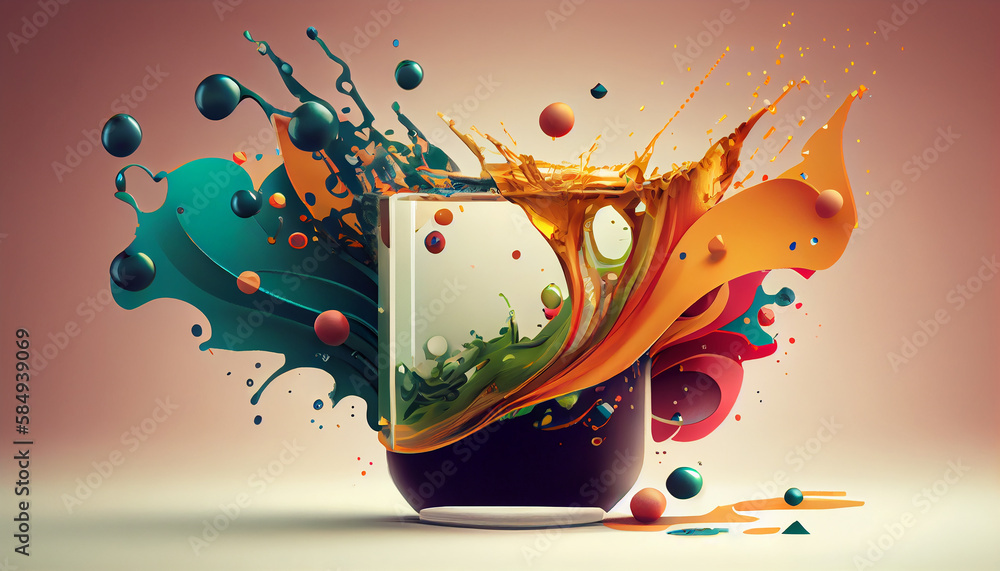 Poster multi colored paint drops splashing on abstract background generated by ai